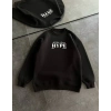 Üç İplik Bisiklet Yaka Baskılı SweatShirt - Siyah -