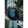 Üç İplik Bisiklet Yaka Baskılı SweatShirt - Siyah -