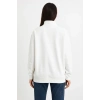 Üç İplik Dık Yaka Yarım Fermuarlı SweatShirt - Beyaz -