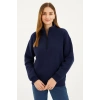 Üç İplik Dık Yaka Yarım Fermuarlı SweatShirt - Lacivert