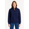 Üç İplik Dık Yaka Yarım Fermuarlı SweatShirt - Lacivert