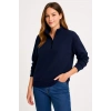 Üç İplik Dık Yaka Yarım Fermuarlı SweatShirt - Lacivert