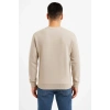 Üç İplik Düz Bisiklet Yaka SweatShirt - Bej -