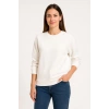 Üç İplik Düz Bisiklet Yaka SweatShirt - Beyaz -