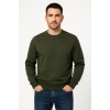 Üç İplik Düz Bisiklet Yaka SweatShirt - Haki