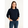 Üç İplik Düz Bisiklet Yaka SweatShirt - Lacivert