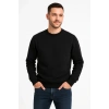 Üç İplik Düz Bisiklet Yaka SweatShirt - Siyah -