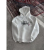 Üç İplik Kapşonlu Baskılı SweatShirt - Beyaz -