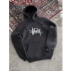 Üç İplik Kapşonlu Baskılı SweatShirt - Füme -