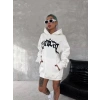 Üç İplik Kapüşonlu Baskılı SweatShirt - Beyaz -