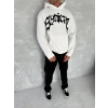 Üç İplik Kapüşonlu Baskılı SweatShirt - Beyaz -