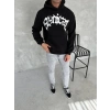 Üç İplik Kapüşonlu Baskılı SweatShirt - Siyah -