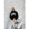 Üç İplik Kapüşonlu Baskılı SweatShirt - Siyah -