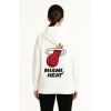 Üç İplik Kapüşonlu Ön ve Arka Baskılı SweatShirt hoodie - Beyaz -