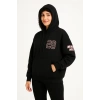 Üç İplik Kapüşonlu Ön ve Arka Baskılı SweatShirt hoodie - Siyah -