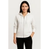 Üç İplik Kapüşonlu Tam Fermuarlı Kanguru Çepli SweatShirt Hoodie - Beyaz -