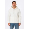 Üç İplik Kapüşonlu Tam Fermuarlı Kanguru Cepli SweatShirt Hoodie - Beyaz -