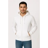 Üç İplik Kapüşonlu Tam Fermuarlı Kanguru Cepli SweatShirt Hoodie - Beyaz -