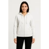 Üç İplik Kapüşonlu Tam Fermuarlı Kanguru Çepli SweatShirt Hoodie - Beyaz -