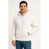 Üç İplik Kapüşonlu Tam Fermuarlı Kanguru Cepli SweatShirt Hoodie - Beyaz -