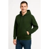 Üç İplik Kapüşonlu Tam Fermuarlı Kanguru Cepli Sweatshirt Hoodie - Haki -