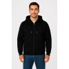 Üç İplik Kapüşonlu Tam Fermuarlı Kanguru Çepli SweatShirt Hoodie - Siyah -