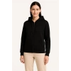 Üç İplik Kapüşonlu Tam Fermuarlı Kanguru Çepli SweatShirt Hoodie - Siyah -