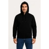 Üç İplik Kapüşonlu Tam Fermuarlı Kanguru Çepli SweatShirt Hoodie - Siyah -