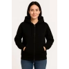 Üç İplik Kapüşonlu Tam Fermuarlı Kanguru Çepli SweatShirt Hoodie - Siyah -