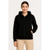 Üç İplik Kapüşonlu Tam Fermuarlı Kanguru Çepli SweatShirt Hoodie - Siyah -