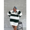 Üç İplik Parçalı Yakalı SweatShirt - Yeşil