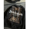 Üç İplik Penye Bisiklet Yaka Baskılı SweatShirt - Siyah