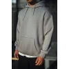 Üç İplik Penye Kapşonlu Basic SweatShirt - Boyalı Gri -