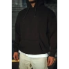 Üç İplik Penye Kapşonlu Basic SweatShirt - Siyah -