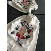 Üç İplik Penye Uzun Kol Kapüşonlu Baskılı SweatShirt - Beyaz -