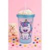 Unicorn Temalı Suluk Pipetli Buzlu Cam Görünümlü 450 ML Çift Katman Mika Su Şişesi 2646 Mavi