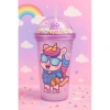 Unicorn Temalı Suluk Pipetli Buzlu Cam Görünümlü 450 ML Çift Katman Mika Su Şişesi 2646 Mor