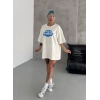 Unisex Bisiklet Yaka Baskılı Oversize TShirt