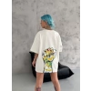 Unisex Bisiklet Yaka Baskılı Oversize TShirt