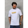 Unisex Bisiklet Yaka Baskılı Oversize TShirt  Beyaz