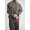 Uzun Kol Bisiklet Yaka Basic SweatShirt - Füme -