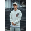 Uzun Kol Bisiklet Yaka Baskılı SweatShirt - Beyaz -