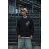 Uzun Kol Bisiklet Yaka Baskılı SweatShirt - Siyah -