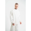 Uzun Kol Bisiklet Yaka Yıkamalı SweatShirt - Beyaz -