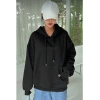 Uzun Kol Kapşonlu Basic Sweatshirt hoodie - Siyah