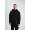 Uzun Kol Kapşonlu Yıkamalı Nakışlı SweatShirt - Siyah