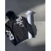 Uzun Kol Kapüşonlu Baskılı SweatShirt - Siyah -