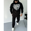 Uzun Kol Kapüşonlu Baskılı SweatShirt - Siyah -
