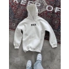 Uzun Kol Kapüşonlu Göğüs Baskılı SweatShirt - Beyaz -