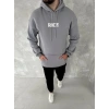 Uzun Kol Kapüşonlu Göğüs Baskılı SweatShirt - Gri